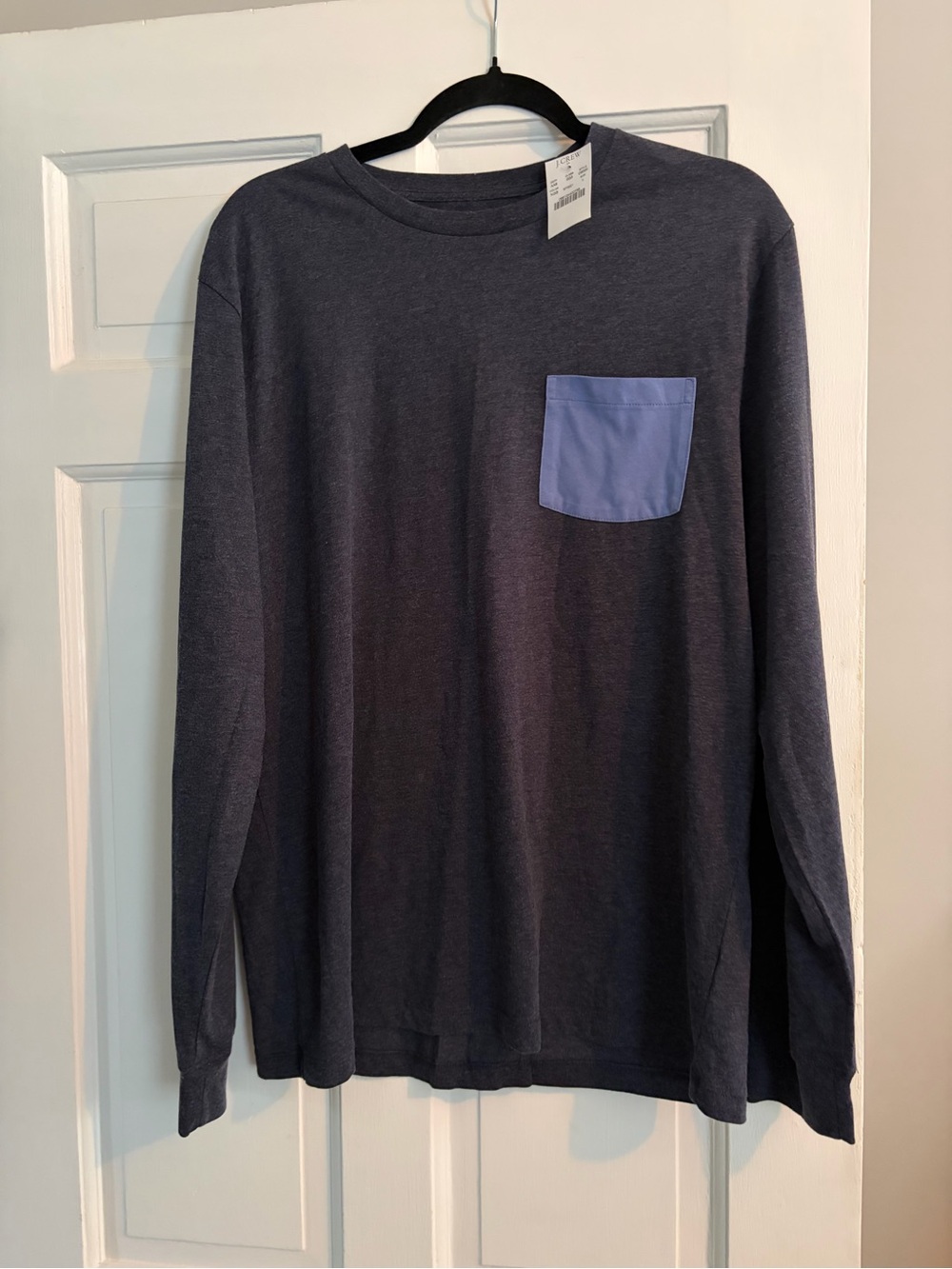 J. Crew Long-Sleeve Tee in Navy with Light Blue Pocket